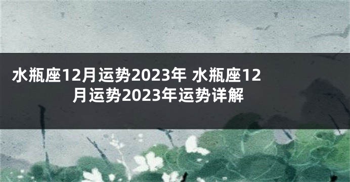 水瓶座12月运势2023年 水瓶座12月运势2023年运势详解