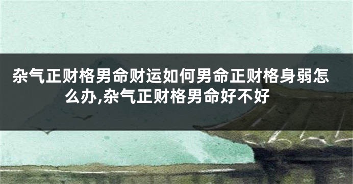 杂气正财格男命财运如何男命正财格身弱怎么办,杂气正财格男命好不好
