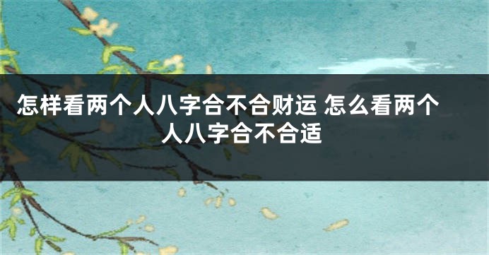 怎样看两个人八字合不合财运 怎么看两个人八字合不合适
