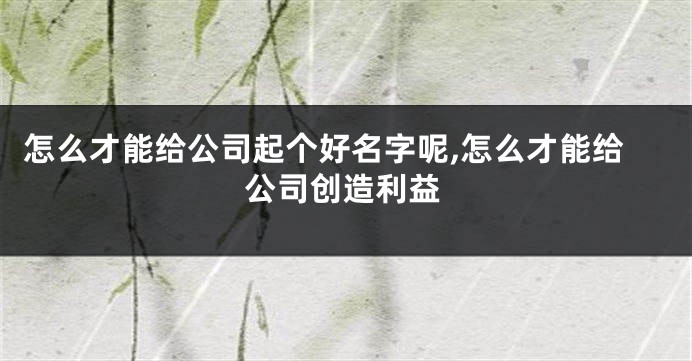 怎么才能给公司起个好名字呢,怎么才能给公司创造利益