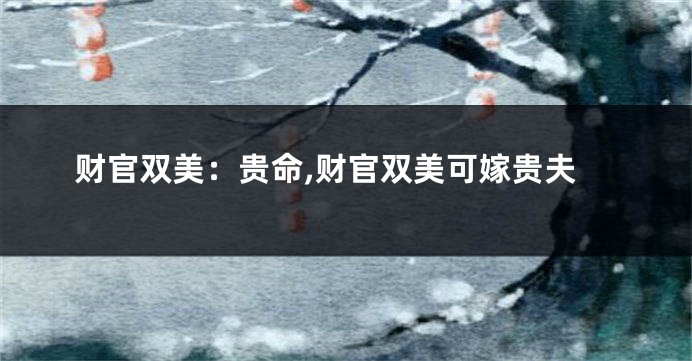 财官双美：贵命,财官双美可嫁贵夫