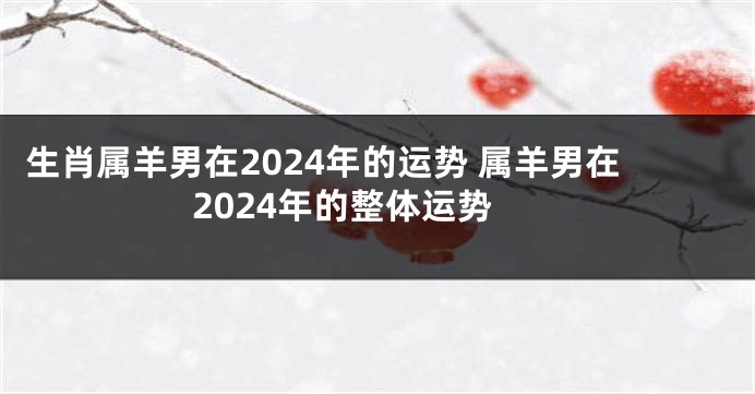 生肖属羊男在2024年的运势 属羊男在2024年的整体运势