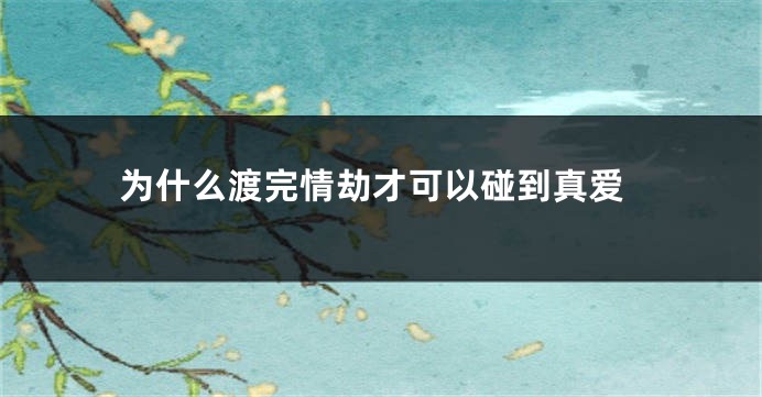 为什么渡完情劫才可以碰到真爱