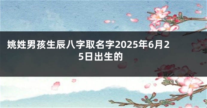 姚姓男孩生辰八字取名字2025年6月25日出生的