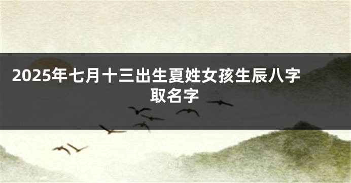 2025年七月十三出生夏姓女孩生辰八字取名字