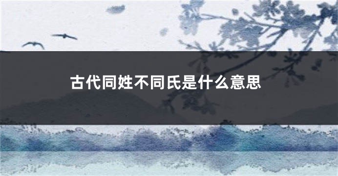 古代同姓不同氏是什么意思