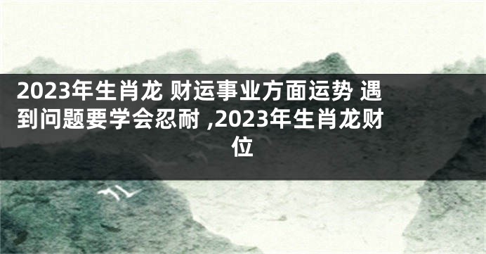 2023年生肖龙 财运事业方面运势 遇到问题要学会忍耐 ,2023年生肖龙财位